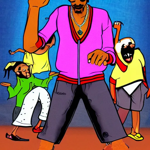 Image similar to snoop dogg dancing, in the style of aaron mcgruder