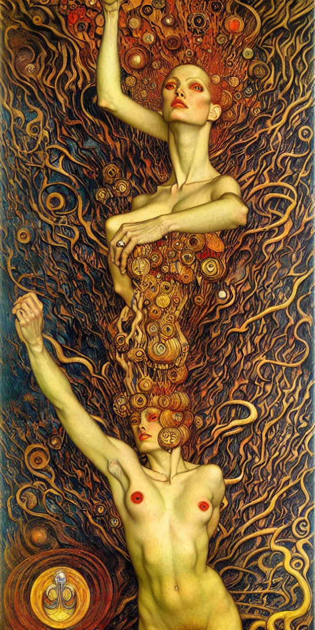 Image similar to Divine Chaos Engine by Karol Bak, Jean Delville, William Blake, Gustav Klimt, and Vincent Van Gogh, symbolist, visionary