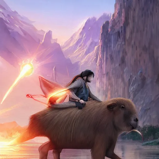 Prompt: giant capybara fighting sauron in mordor by makoto shinkai, stanley artgerm lau, wlop, rossdraws, james jean, andrei riabovitchev, digital art