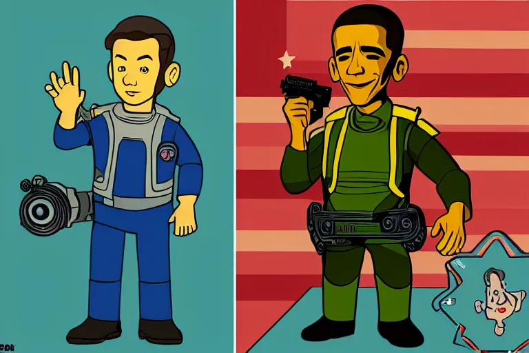 Image similar to obama as a vault boy from fallout, pipboy art, highly detailed