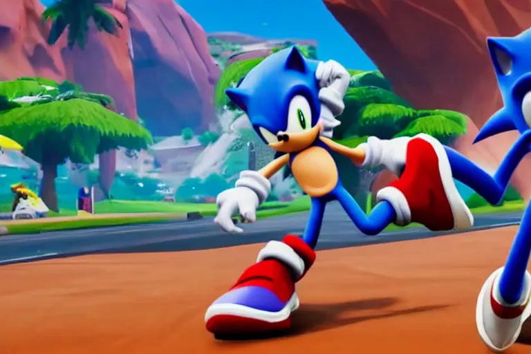 Image similar to sonic dancing in fortnite, gameplay