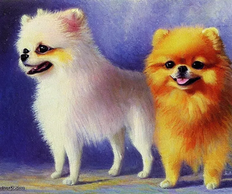 Image similar to pomeranian, cute, monet, oil painting