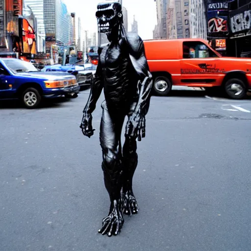 Image similar to terminator ape walking down new york streets