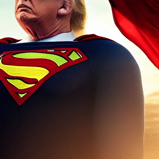 Prompt: donald trump as superman, detailed portrait, film still, realism, 4 k photography, art by greg rutkowski, artistic