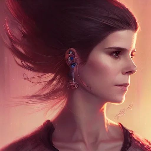 Image similar to a portrait of kate mara as a sorceress, urban motifs, intricate, elegant, highly detailed, digital painting, trending on artstation, concept art, smooth sharp focus, illustration, art by artgerm and greg rutkowski