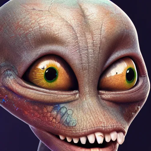 Image similar to masterpiece artwork of cute alien, au naturel, hyper detailed, digital art, trending in artstation, behance, deviantart, cinematic lighting, studio quality, smooth render, unreal engine 5 rendered, octane rendered, art style by pixar dreamworks warner bros disney