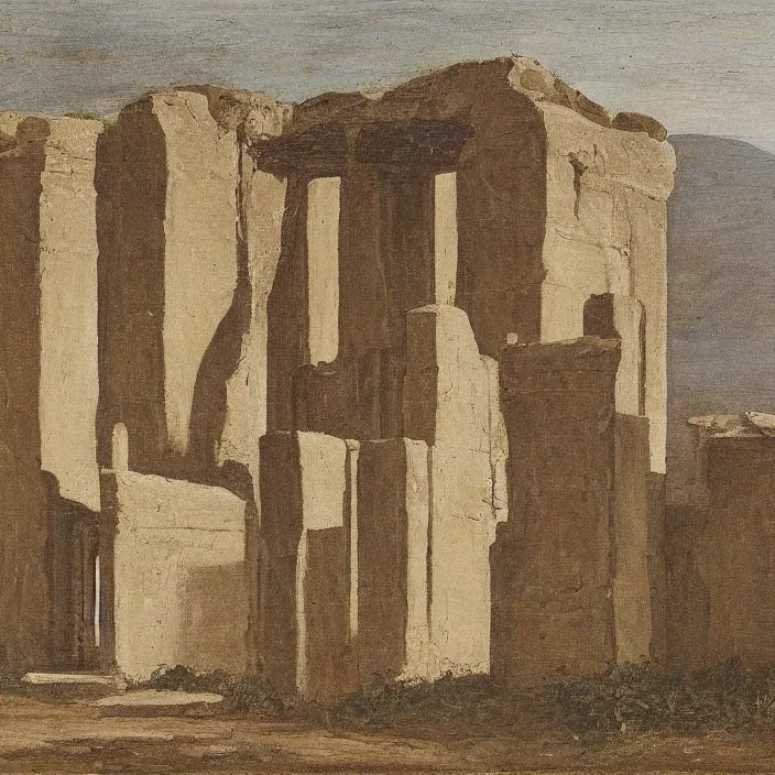 Image similar to a building in a serene landscape, early christian art