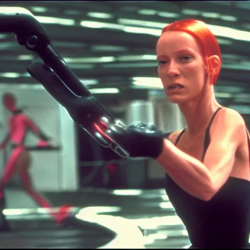 Prompt: The matrix, LeeLoo, Sprinters in a race, The Olympics footage, cinematic stillframe, french new wave, The fifth element, vintage robotics, formula 1