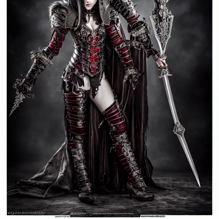 Image similar to full length photo of a very beautiful!! vampire warrior queen with ornate armour, highly detailed, 4 k, hdr, smooth, sharp focus, high resolution, award - winning photo