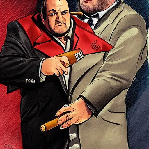 Prompt: chunky ethan van sciver as tony soprano, with a cigar, artstation