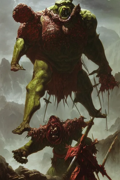 Prompt: a dungeons and dragons ogre, realistic oil painting by thomas cole and wayne barlowe and brom, lotr, dnd