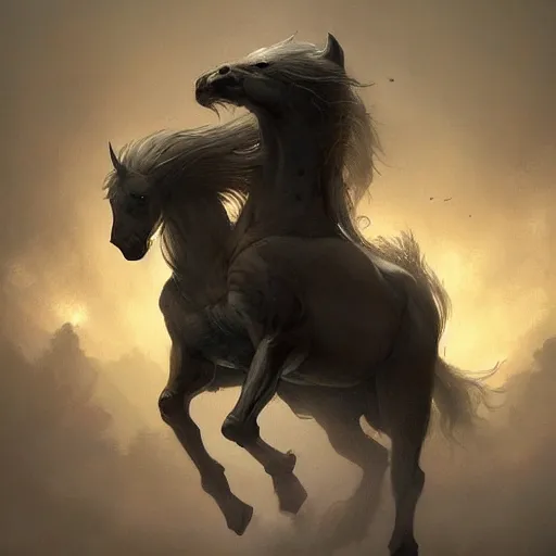 Image similar to a pale, yellowish horse. The one who rode him was called Death, and he was followed by the representative of the realm of death. , digital Art, Greg rutkowski Trending artstation