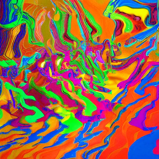 Prompt: liquid people dancing in a colorful room by lynda benglis, hyperrealistic, lightfull shadows, high detail, digital art