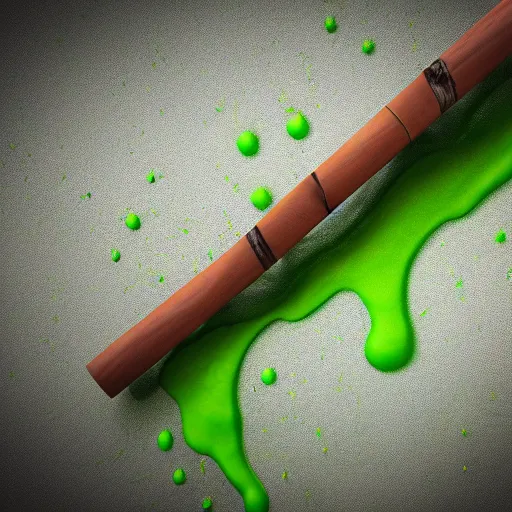 Image similar to wooden staff splattered with green slime, octane render