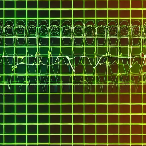 Image similar to green oscilloscope waves in the shape of a dog