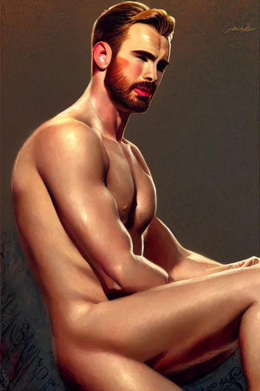 Image similar to attractive chris evans, kawaii, top gun the movie, painting by, tom of finland, gaston bussiere, craig mullins, j. c. leyendecker