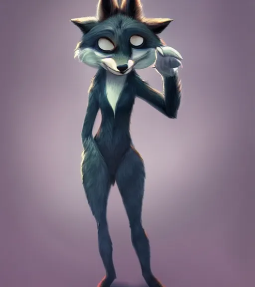 Prompt: full body oil painting of anthromorphic furry female wolf, in style of zootopia, female fursona, furry, furaffinity, 4 k, deviantart, furry art, fursona art, wearing black business suit, wearing business suit, wolf fursona, expressive feminine face, female,