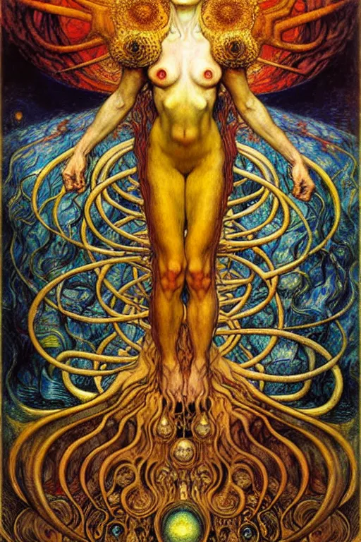 Image similar to Divine Chaos Engine by Karol Bak, Jean Delville, William Blake, Gustav Klimt, and Vincent Van Gogh, symbolist, visionary