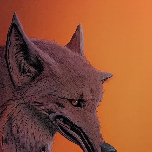 Image similar to a portrait of coyote, in the style of wayne barlowe