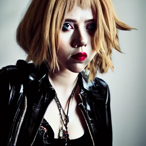 Image similar to scarlett johansson cosplaying as misa amane from death note, professional photograph, 8 k