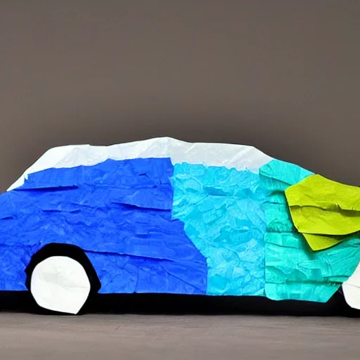 Image similar to bmw hatchback made of tissue paper, tissue paper art