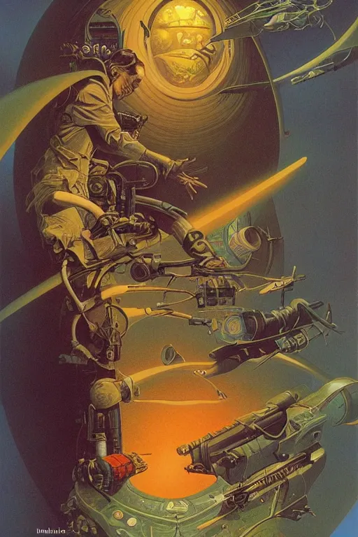 Image similar to masterpiece book cover illustration by the great famous sci - fi artist michael whelan.