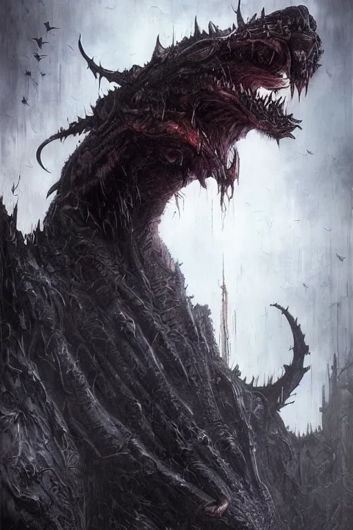 Image similar to portrait of a wolf ork bat hybrid by hr giger, greg rutkowski, luis royo and wayne barlowe as a diablo, resident evil, dark souls, bloodborne monster