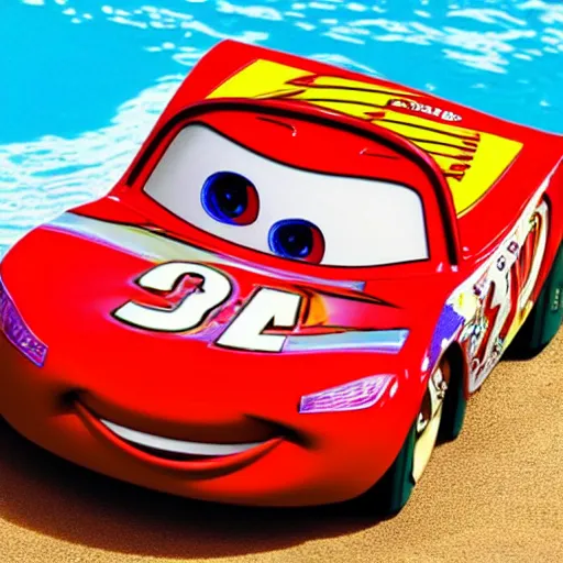 Image similar to lightning mcqueen in a swiming pool