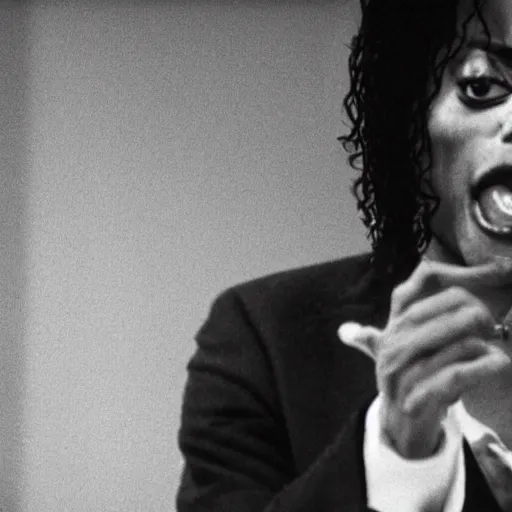 Image similar to cinematic still of Michael Jackson preaching at a Baptist Church in Detroit, close up, shallow depth of field, cinematic