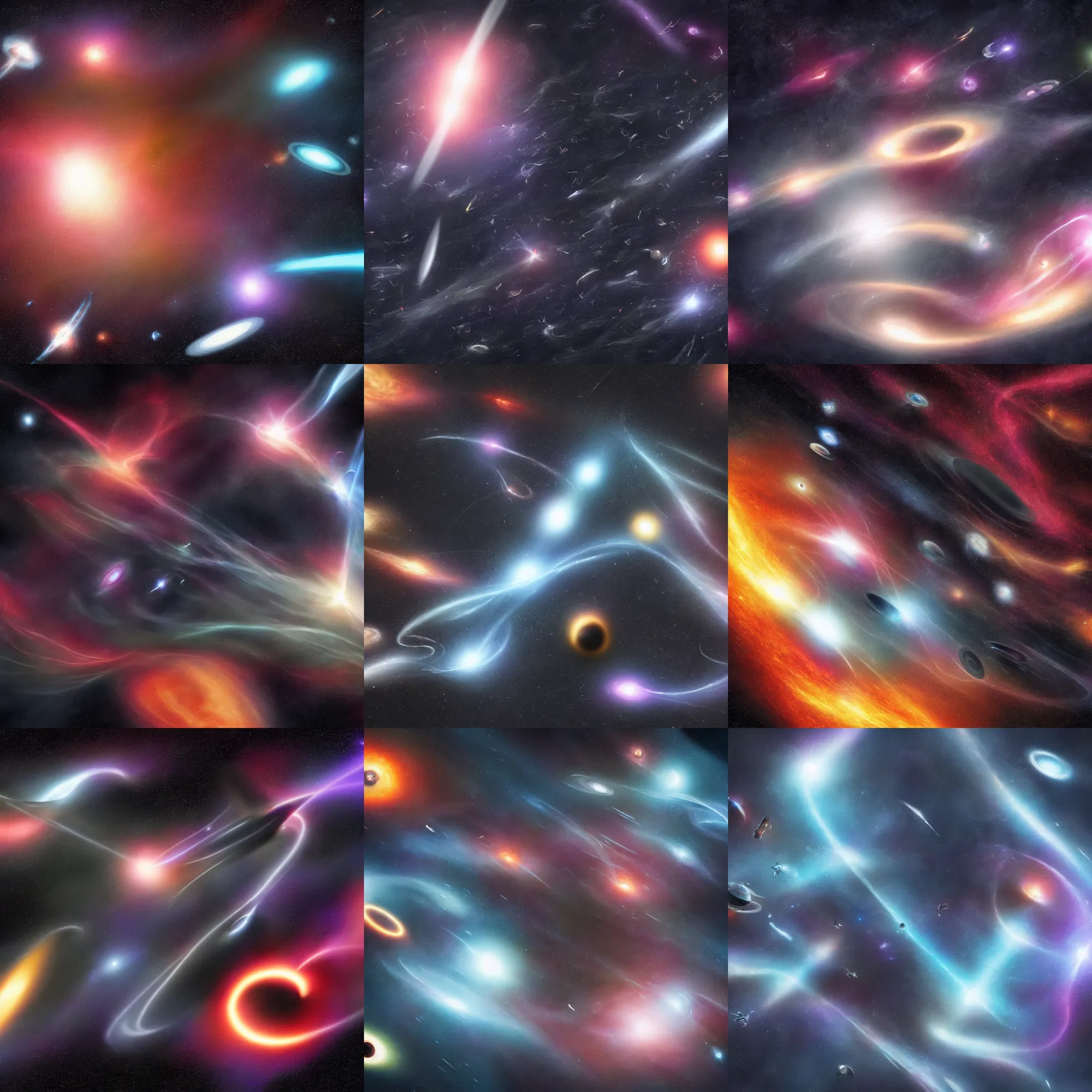 Prompt: galactic space fleet flying past a black hole, 8 k resolution
