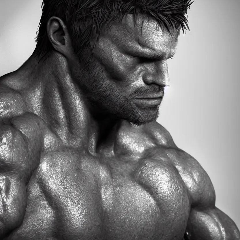 Image similar to a single muscular man wearing torn clothes, looking to the right, profile picture, hyperrealistic, concept art, octane render, unreal engine 5, trending on artstation, high quality, highly detailed, 8 k, dramatic lighting, cinematic, high coherence, anatomically correct, five fingers, digital art, seductive, black and white