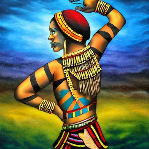 Image similar to tribal dance theme, art by jeff lyons, surrealism