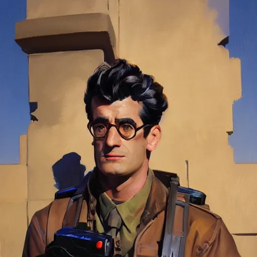 Image similar to greg manchess portrait painting of armored ghostbuster egon spengler as overwatch character, medium shot, asymmetrical, profile picture, organic painting, sunny day, matte painting, bold shapes, hard edges, street art, trending on artstation, by huang guangjian and gil elvgren and sachin teng