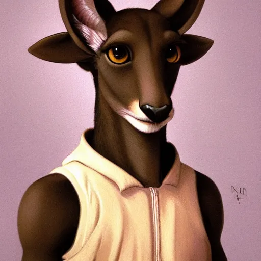 Image similar to a portrait of an anthropomorphic gazelle, furry fursona, in the style of william - adolphe bouguereau and hayao miyazaki and masamune shirow, extremely detailed, wlop