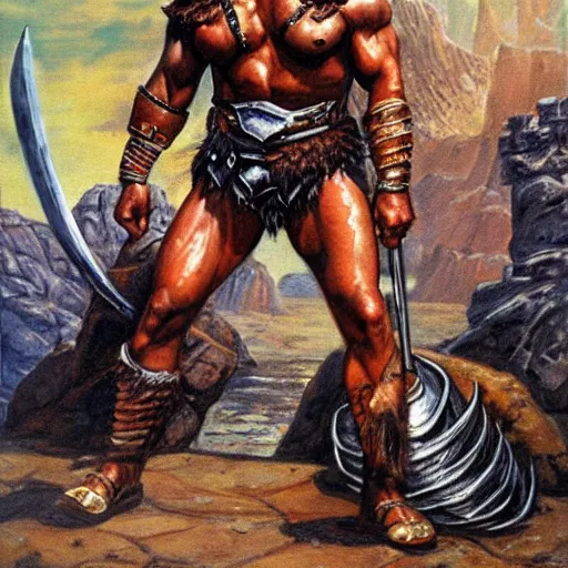 Prompt: conan the barbarian painting by earl norem