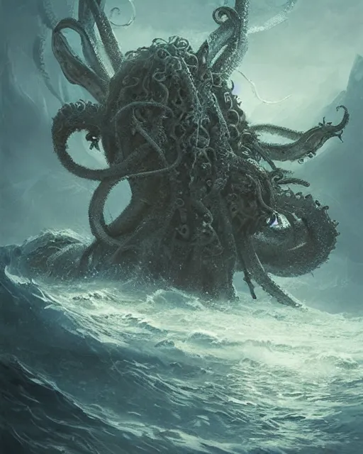 Prompt: An invisible Kraken in the middle of the sea, fantasy art, in the style of greg rutkowski, illustration, epic, fantasy, intricate, hyper detailed, artstation, concept art, smooth, sharp focus, ray tracing