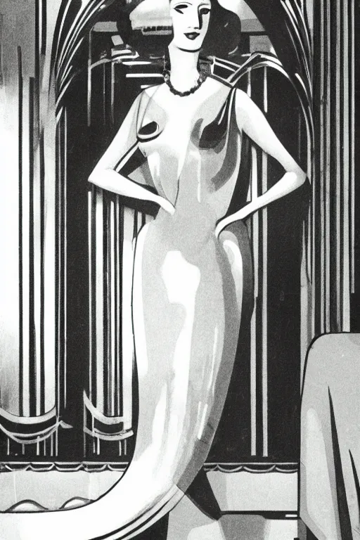 Prompt: a detailed artdeco woman in an art deco style room