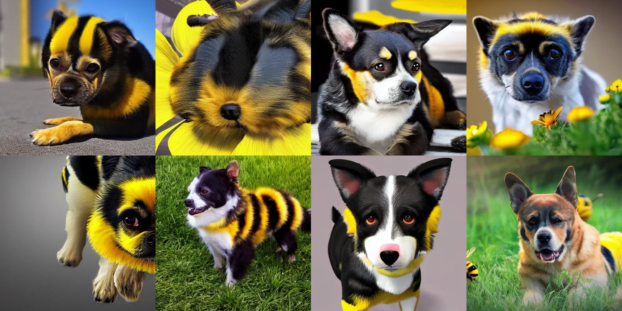Prompt: the hybrid of a dog and bumblebee, photo realistic, realistic lighting
