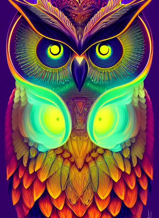 Image similar to symmetry!! product render poster vivid colors divine proportion owl, divine, glowing fog intricate, elegant, highly detailed, digital painting, artstation, concept art, smooth, sharp focus, illustration,