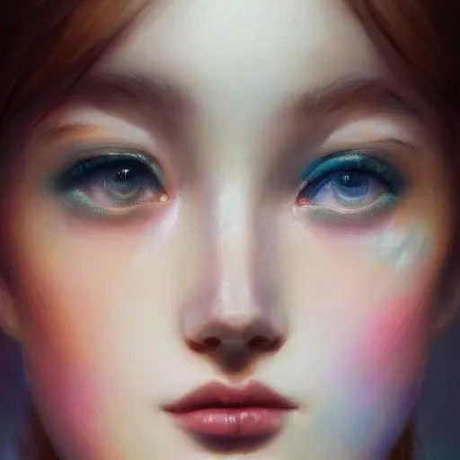 Prompt: face portrait of a gorgeous girl, highly realistic smooth porcelain skin, pastel cloud in the head, intricate details, saturated matte colors, eye - candy, gorgeous, impressionism, artstation, volumetric lighting, studio lighting