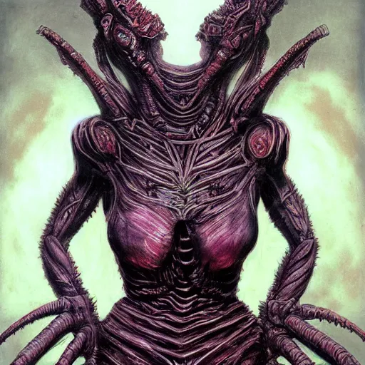 Image similar to portrait of samus metroid by hr giger and wayne barlowe as a diablo, dark souls, bloodborne monster, veiled necromancer lich bride