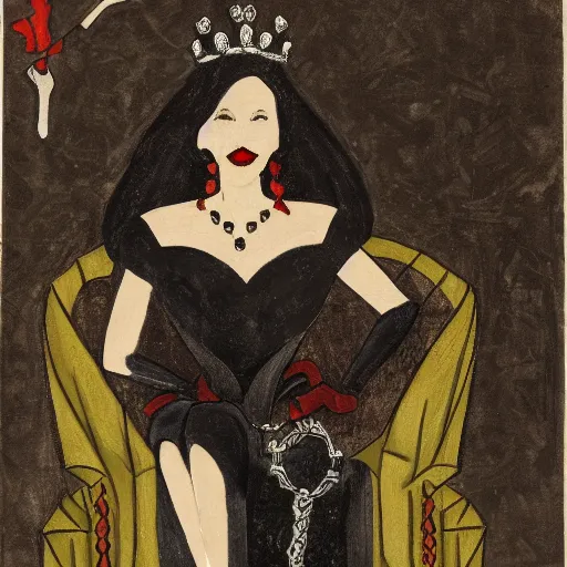 Prompt: portrait of an evil queen, sitting on a throne of swords