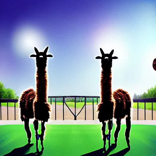 Image similar to picture of llamas playing basketball, photoshop, digital art, photorealistic