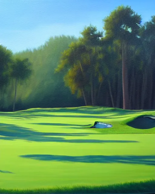 Image similar to oil painting of golf course, oil painting,