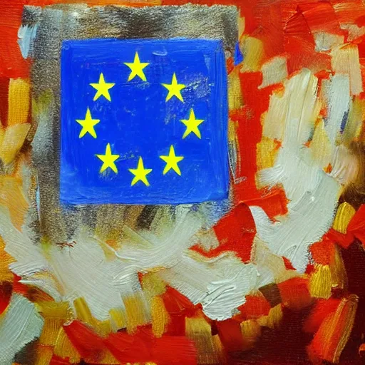 Image similar to an impasto oil painting of the flag of the european union