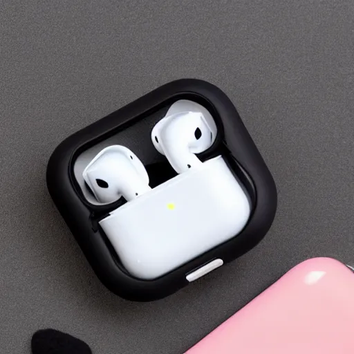 Image similar to black airpods pro case with marshmallow design on the case, studio, product photo