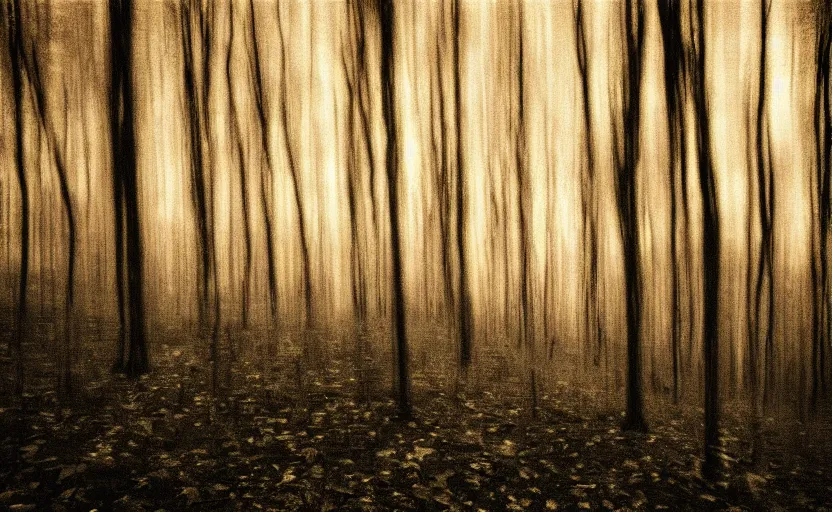 Prompt: glitched forest, sunset, lomography effect, scrathes, 60s photo, unfocus, monochrome, noise effects filter