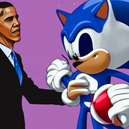 Prompt: Obama fighting against Sonic in a 2D fi