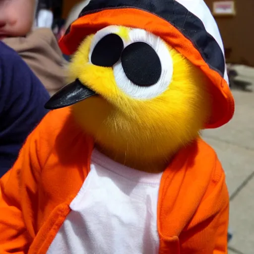 Image similar to cute baby chick dressed as an inmate