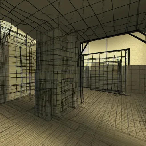 Prompt: a professional 3 d wireframe of a counter strike level